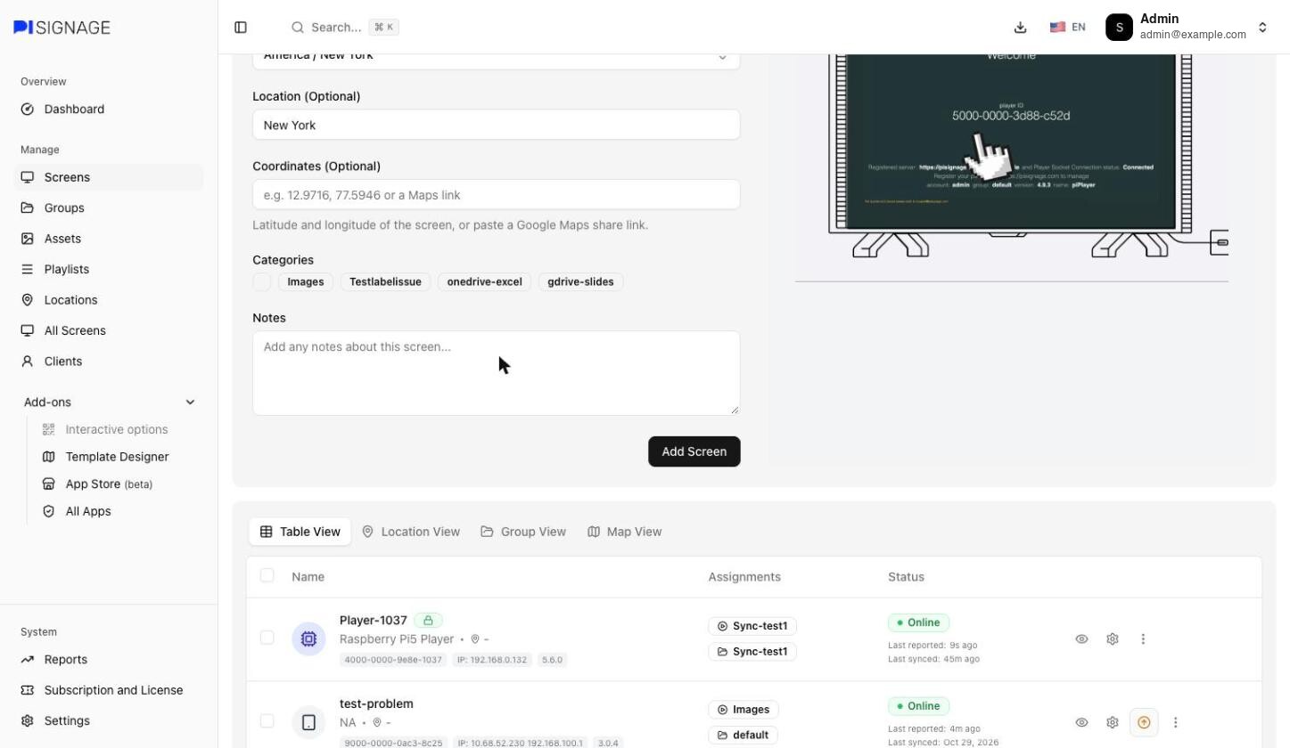 The lower part of the Add Screen form with the Add Screen button