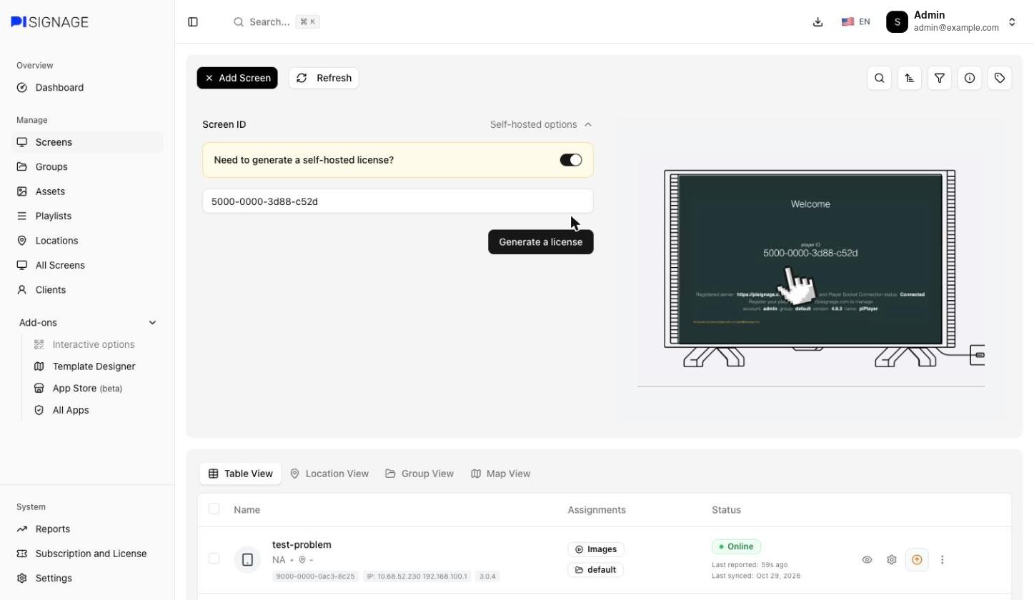 The license-only form with the Generate a license button