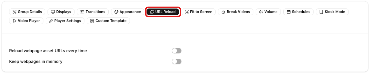 URL Reload section