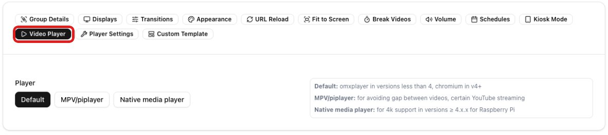 Video Player section